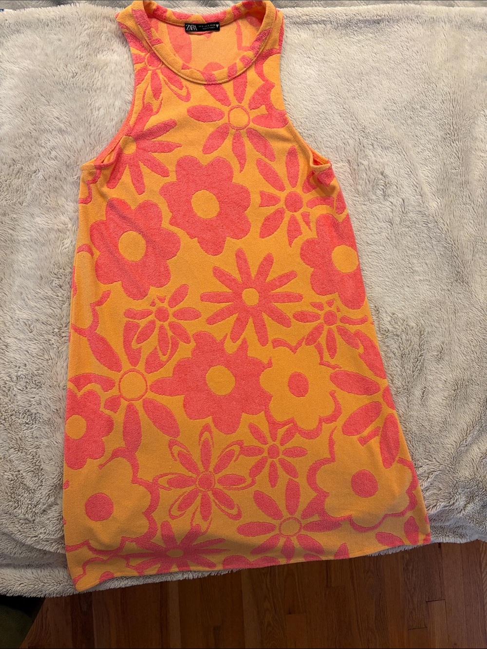 Zara Pink & Yellow Floral Knit Tank Dress